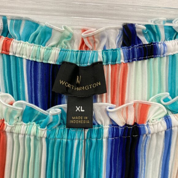 New Worthington size XL Colorful Striped Pleated Ruffle Blouse Romantic Vacation - Picture 2 of 9